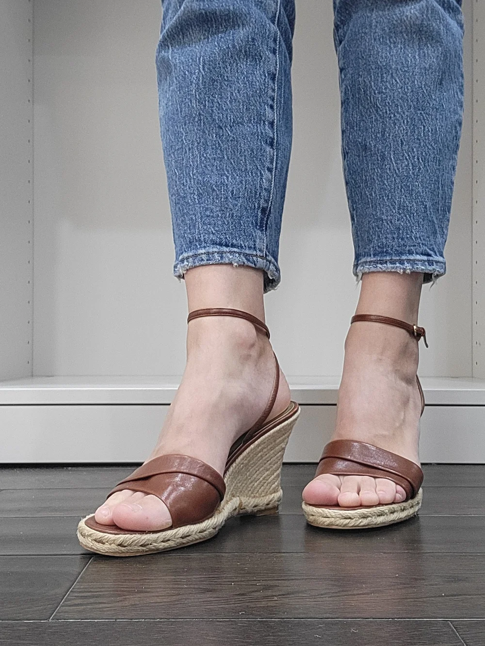 Franco Sarto Brown Leather Espadrille Wedge Sandals